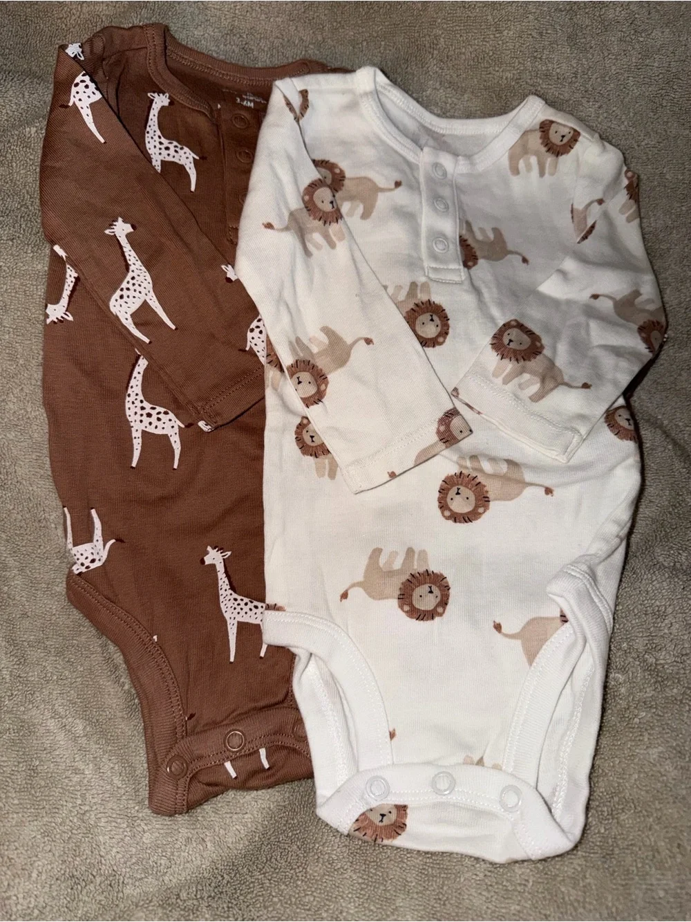 Carter's Neutral Safari Long-Sleeve Bodysuit Set - Cream & Brown